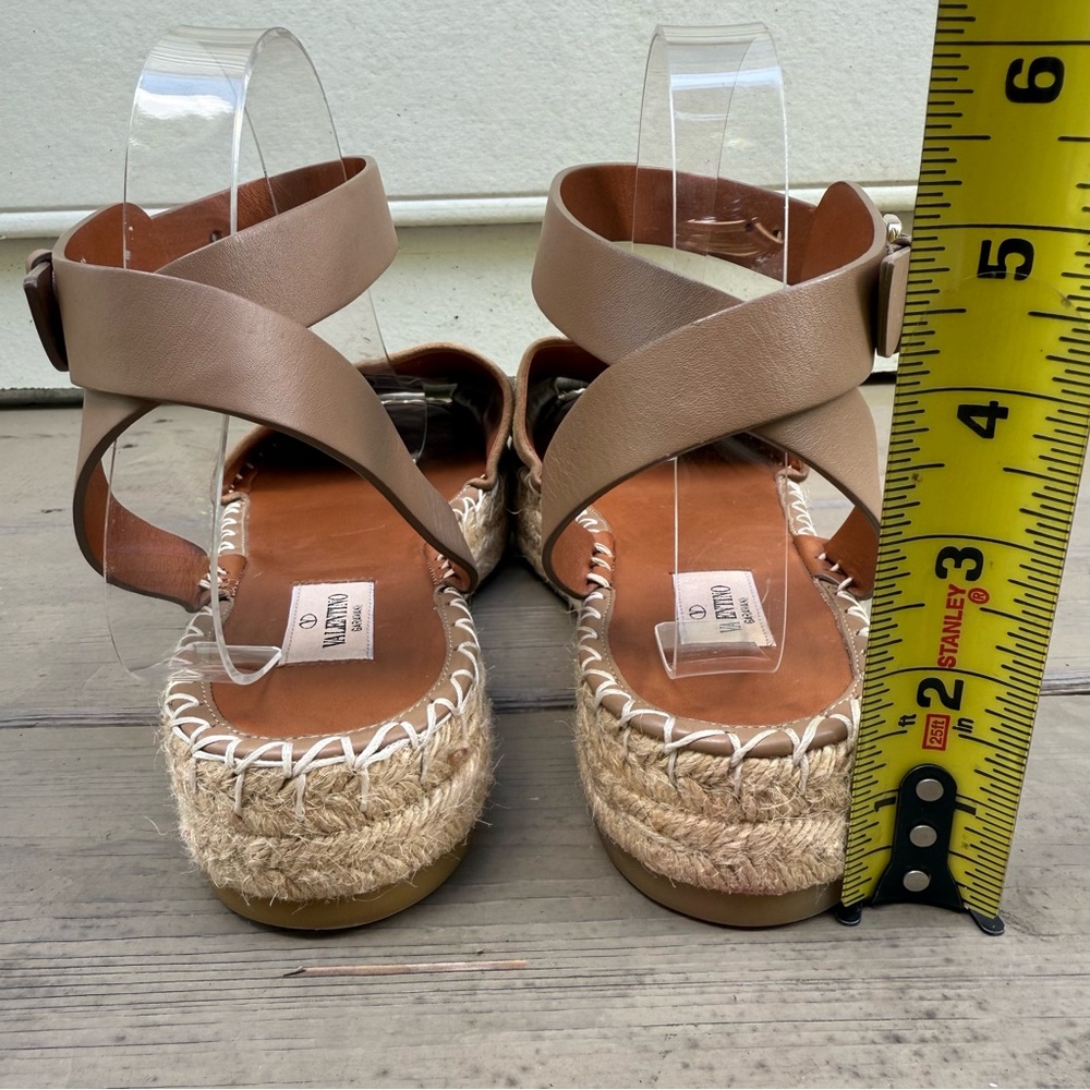 Valentino Garavani Brown Suede Peep Toe Ankle Strap Platform Espadrilles size 40 - Picture 8 of 13